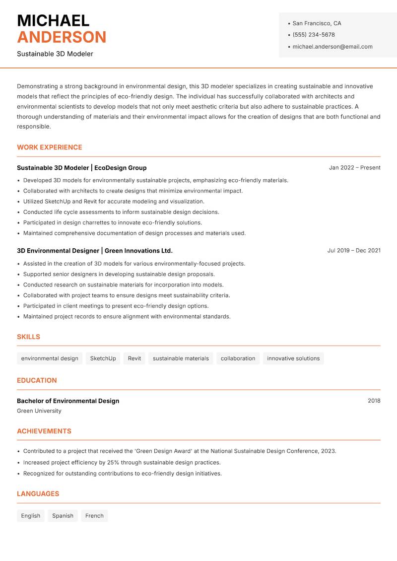 3D Modeler resume template — Modern Professional