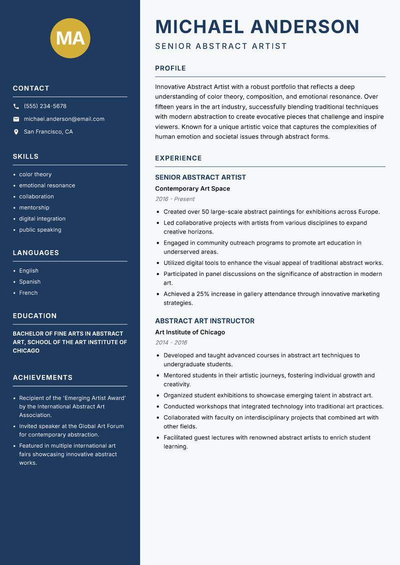 Abstract Artist resume template — Classic Clean