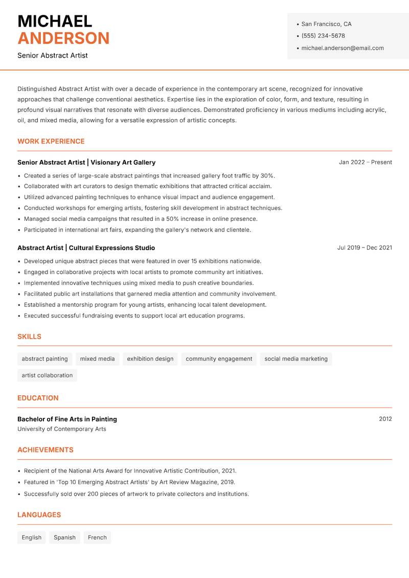 Abstract Artist resume template — Modern Professional