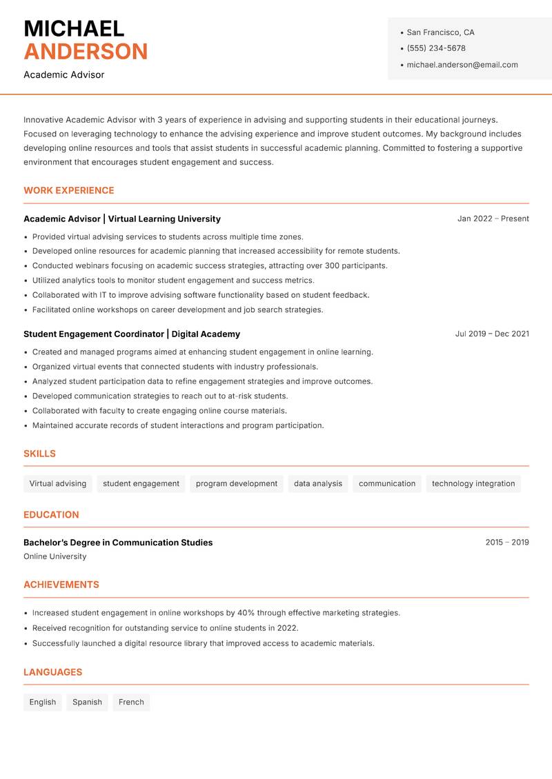 Academic Advisor resume template — Modern Professional