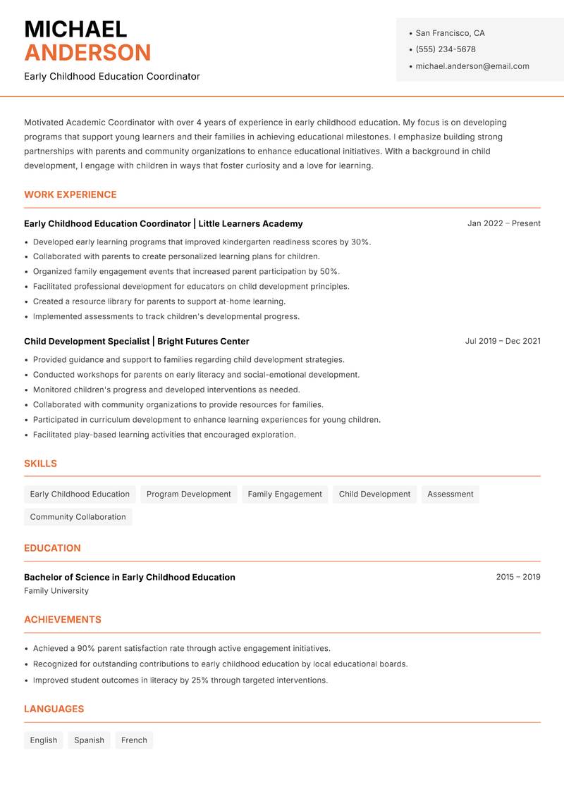 Academic Coordinator resume template — Modern Professional