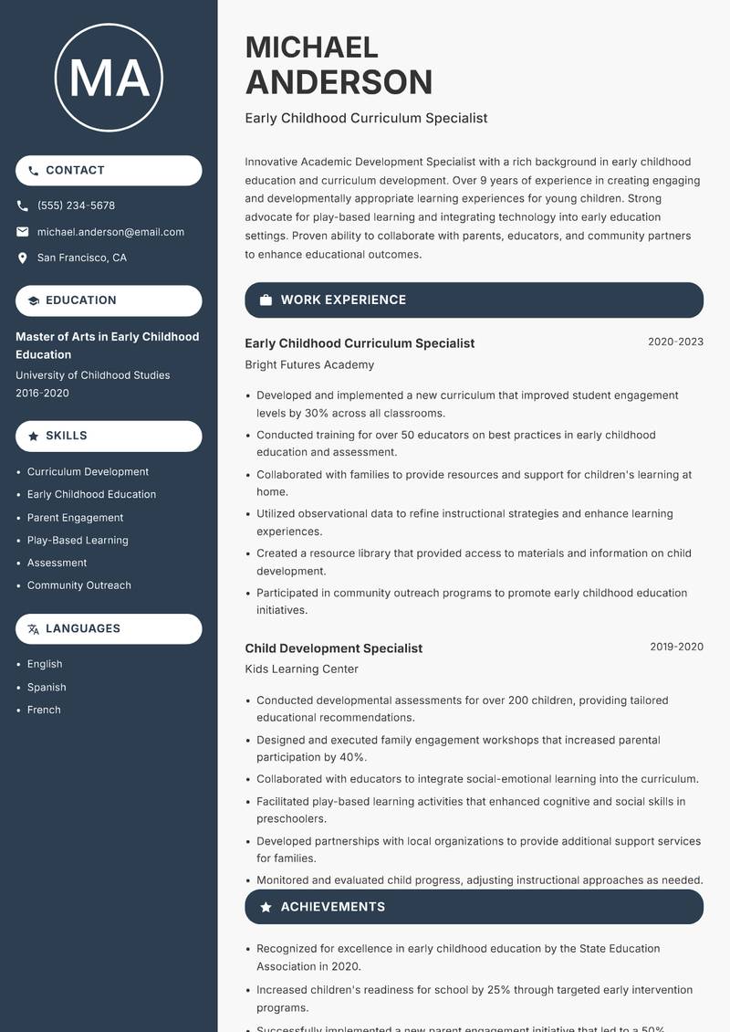 Academic Development Specialist resume template — Compact