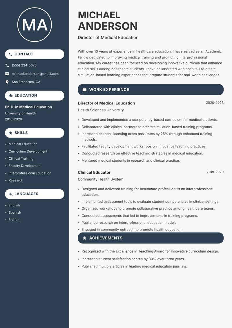 Academic Fellow resume template — Compact