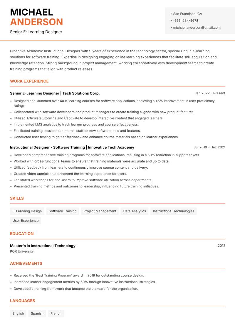 Academic Instructional Designer resume template — Modern Professional