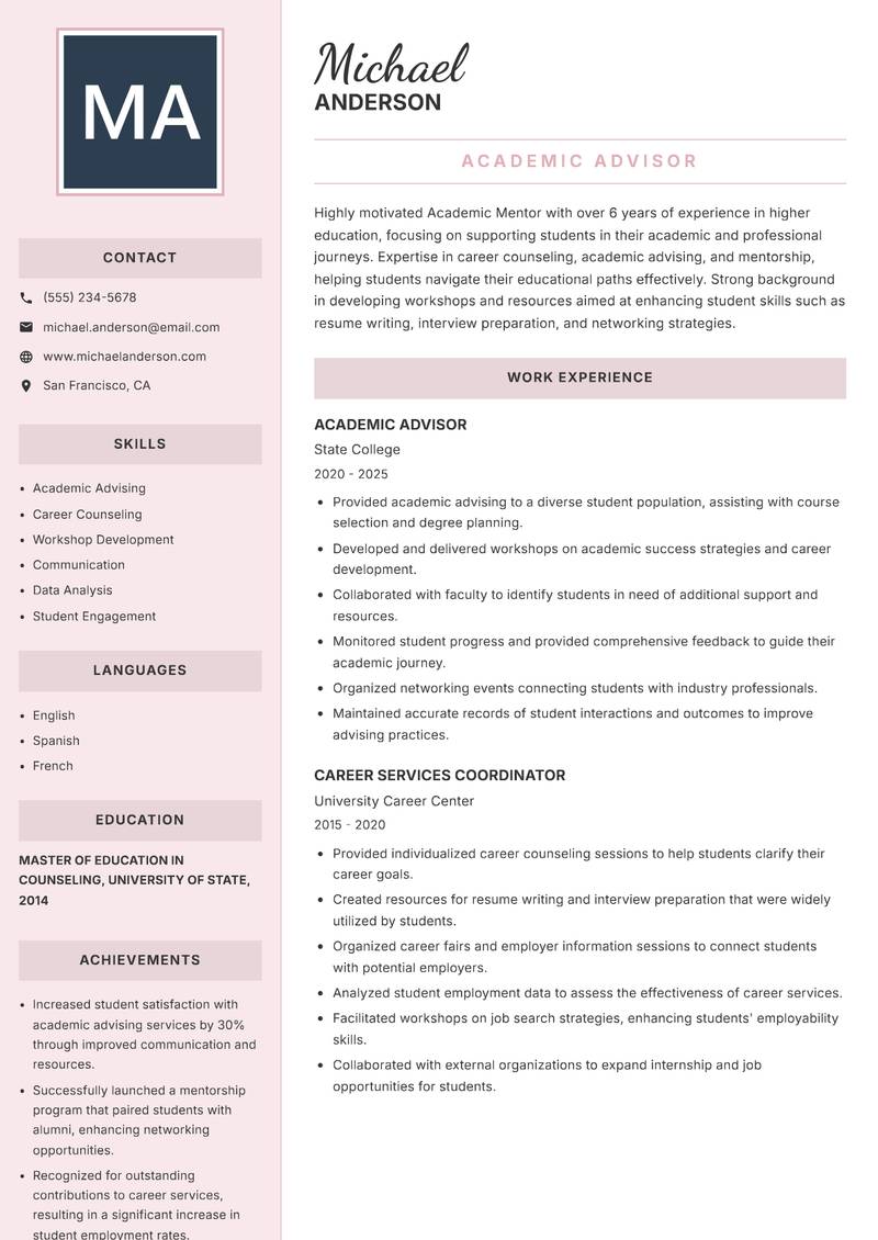 Academic Mentor resume template — Executive