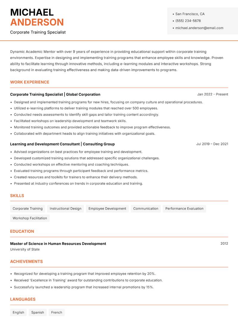 Academic Mentor resume template — Modern Professional