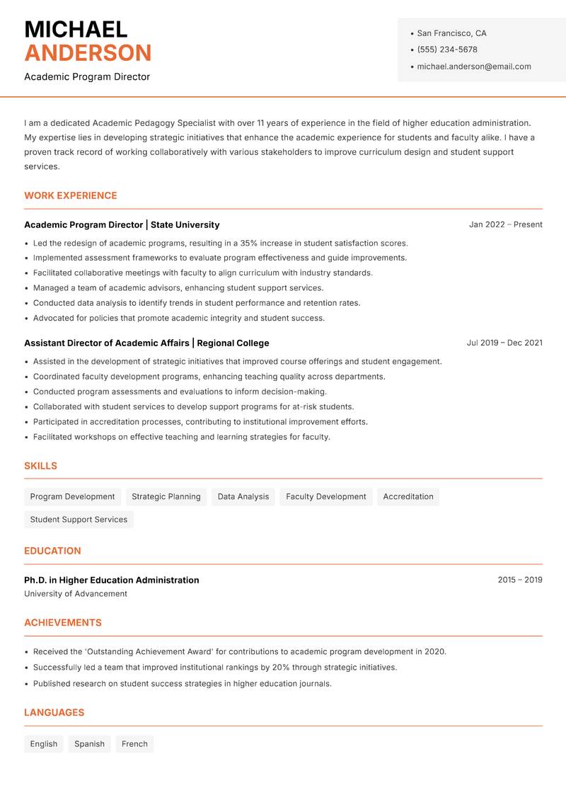 Academic Pedagogy Specialist resume template — Modern Professional