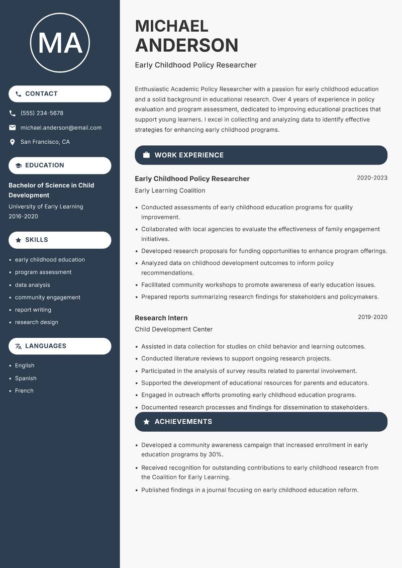 Academic Policy Researcher resume template — Compact