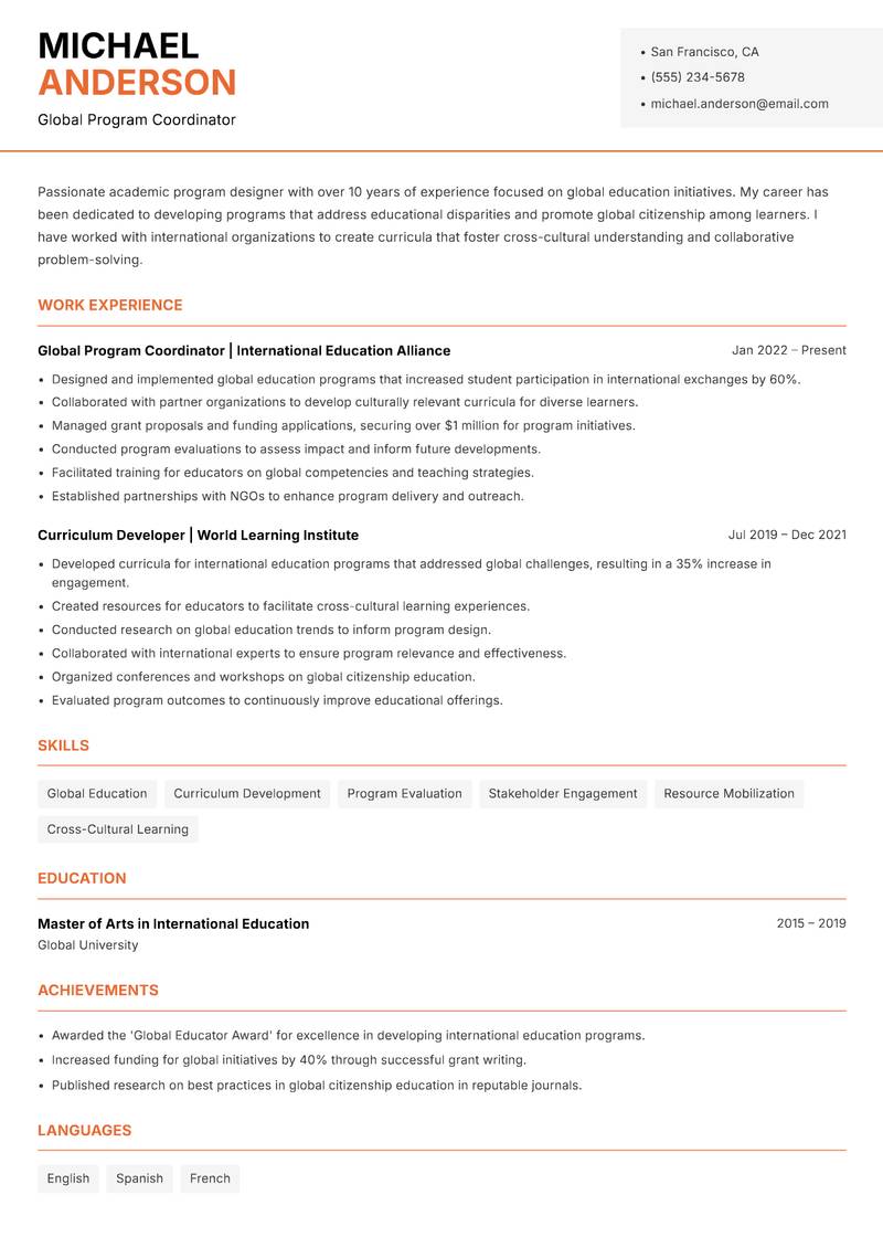 Academic Program Designer resume template — Modern Professional