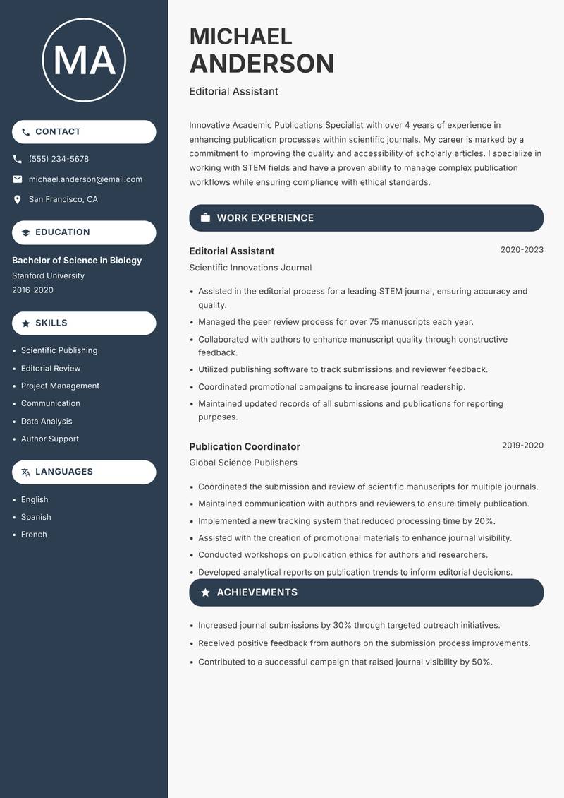 Academic Publications Specialist resume template — Compact