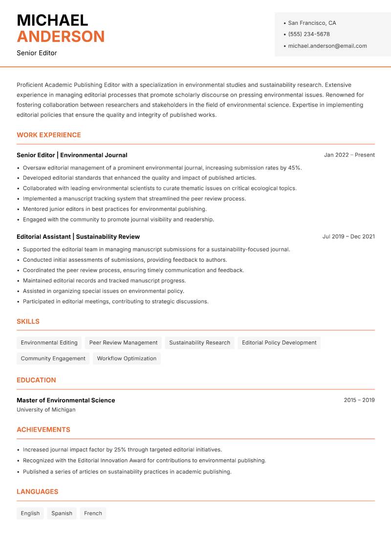 Academic Publishing Editor resume template — Modern Professional
