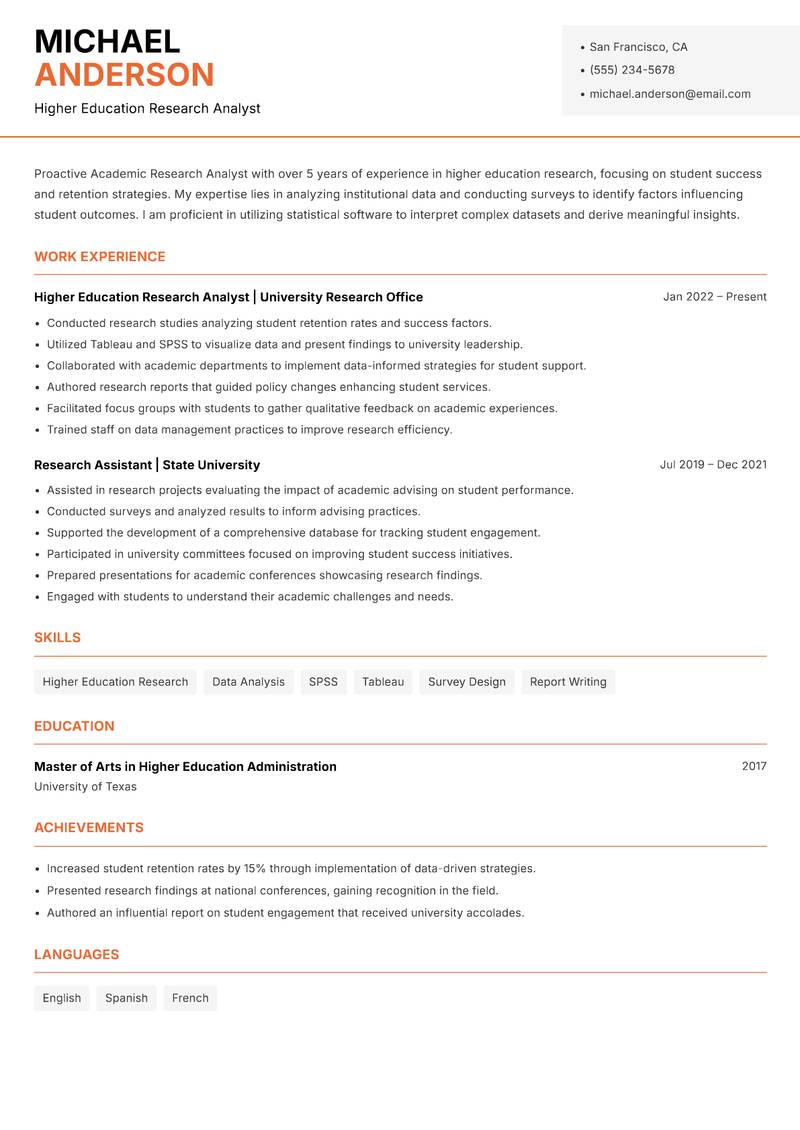 Academic Research Analyst resume template — Modern Professional