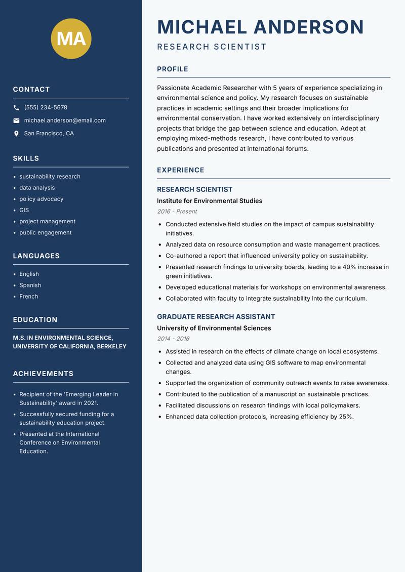 Academic Researcher resume template — Classic Clean