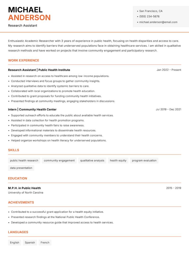 Academic Researcher resume template — Modern Professional
