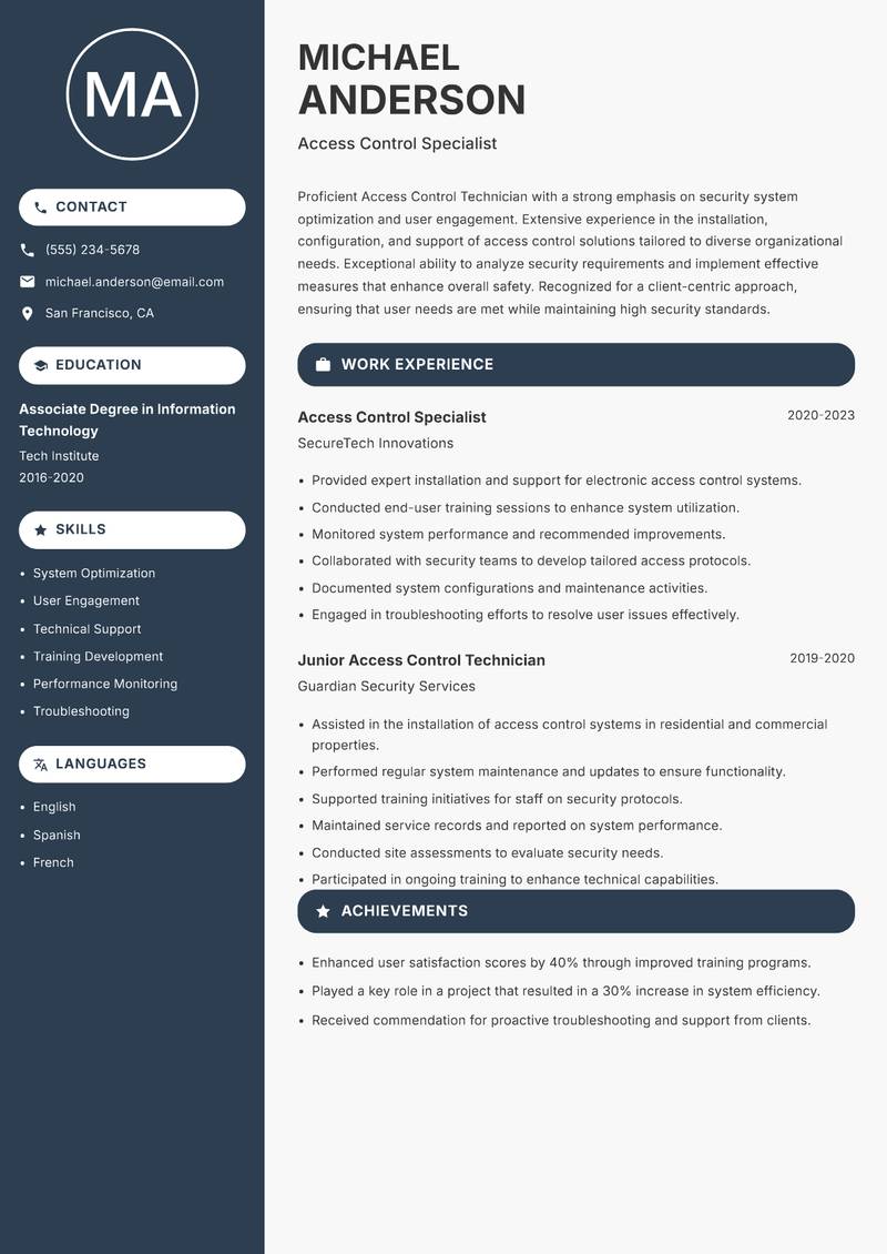 Access Control Technician resume template — Compact