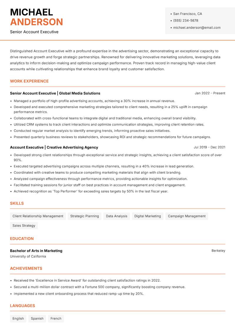 Account Executive Advertising resume template — Modern Professional
