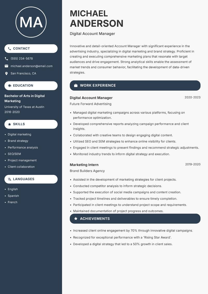 Account Manager Advertising resume template — Compact