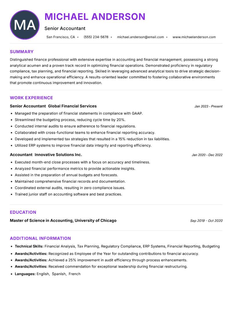 Accountant resume example — Accounting