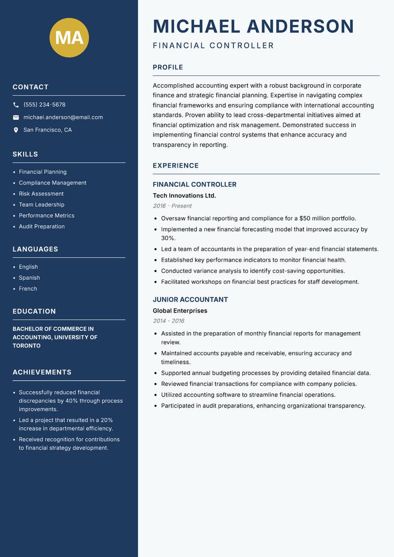 Accountant resume template — Classic Clean