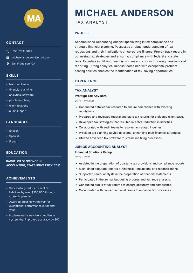 Accounting Analyst resume template — Classic Clean