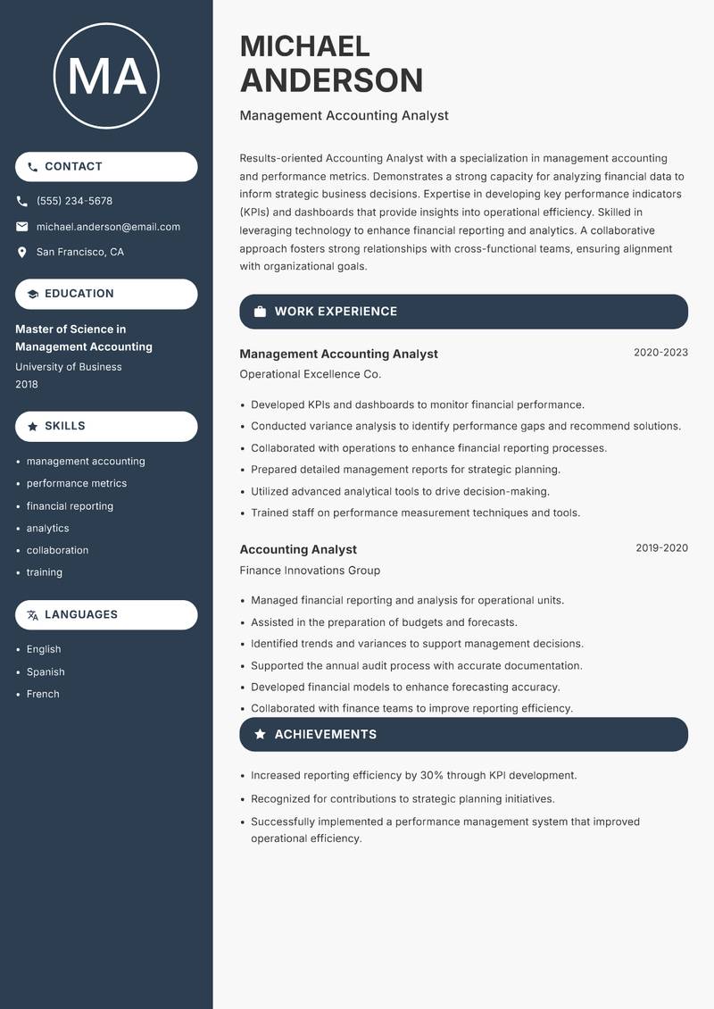 Accounting Analyst resume template — Compact