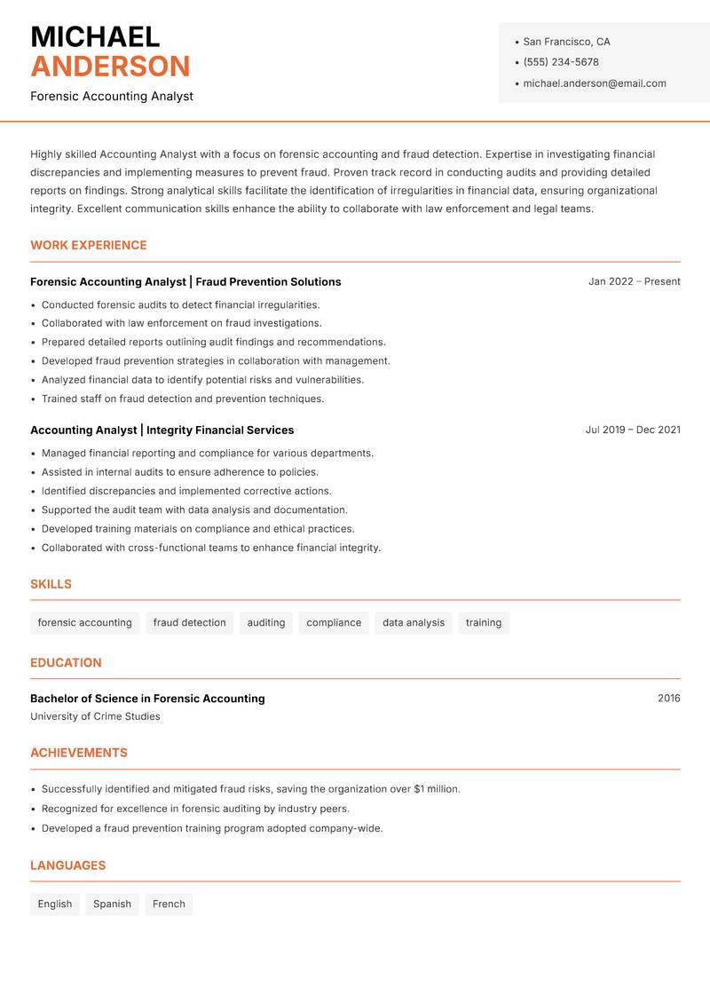 Accounting Analyst resume template — Modern Professional