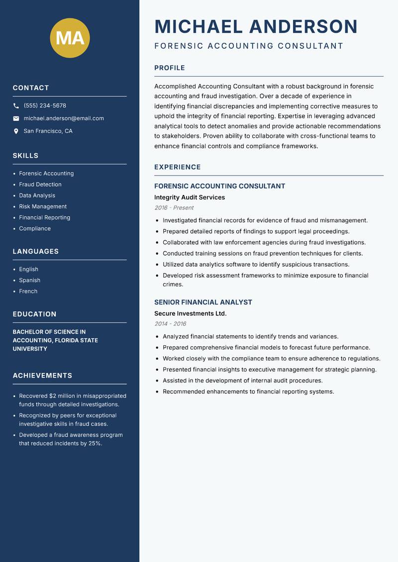 Accounting Consultant resume template — Classic Clean