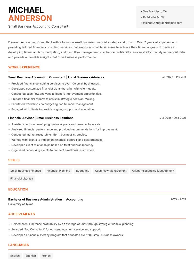 Accounting Consultant resume template — Modern Professional