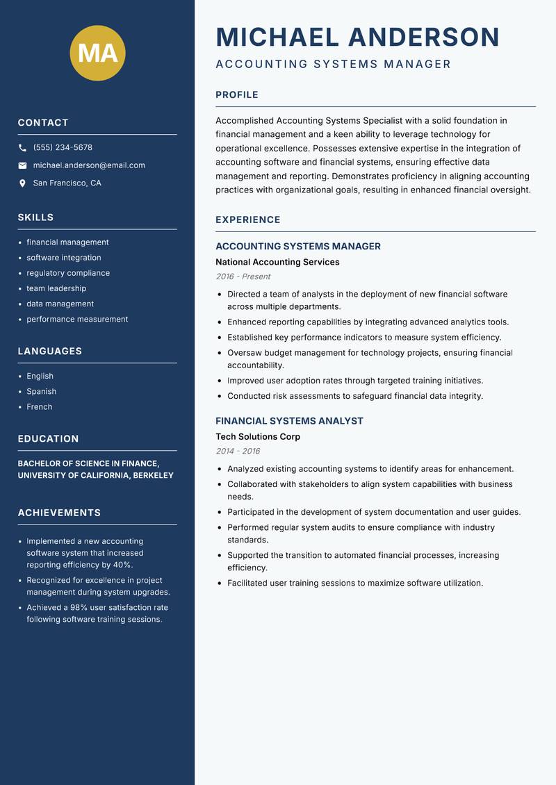 Accounting Systems Specialist resume template — Classic Clean