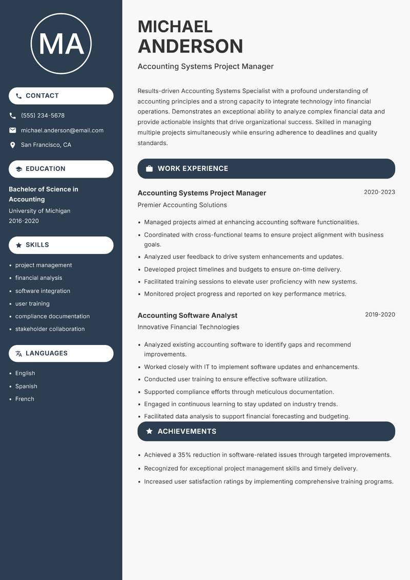 Accounting Systems Specialist resume template — Compact