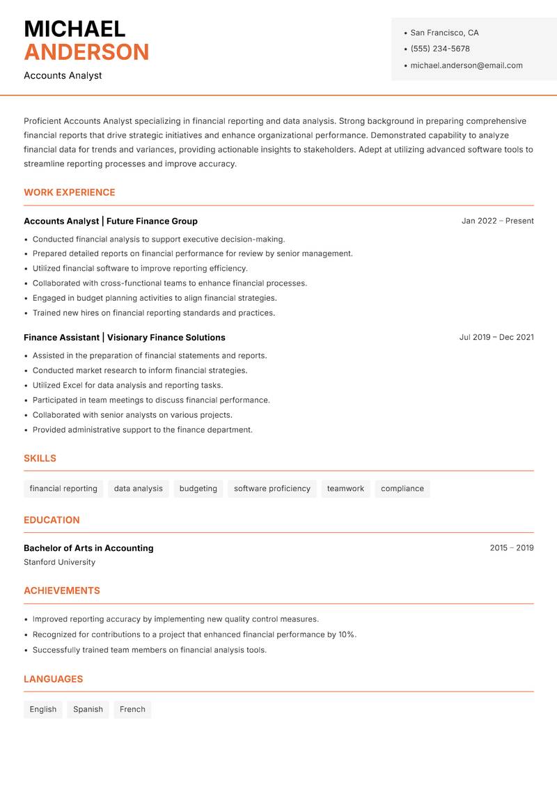 Accounts Analyst resume template — Modern Professional