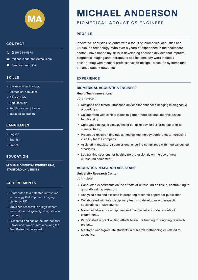 Acoustics Scientist resume template — Classic Clean