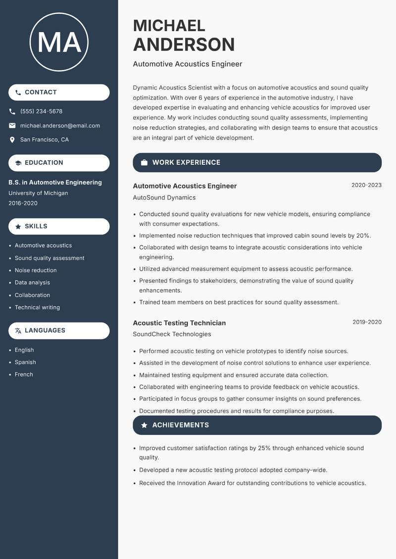 Acoustics Scientist resume template — Compact
