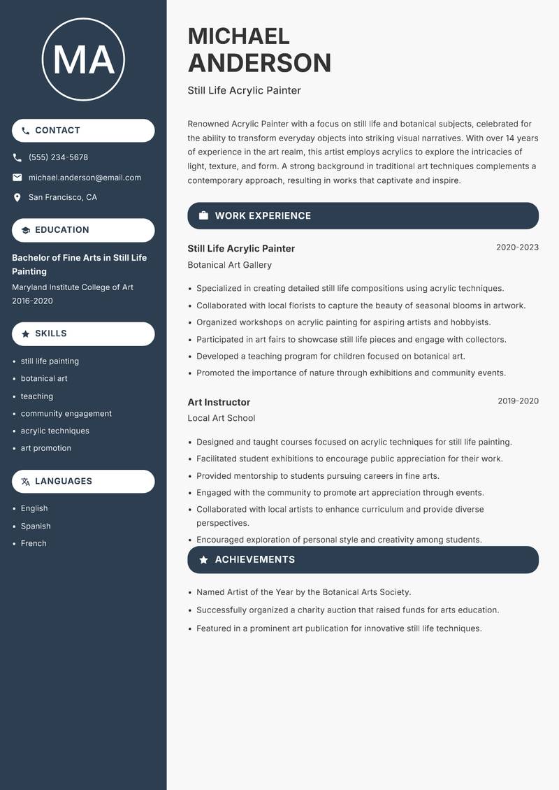 Acrylic Painter resume template — Compact