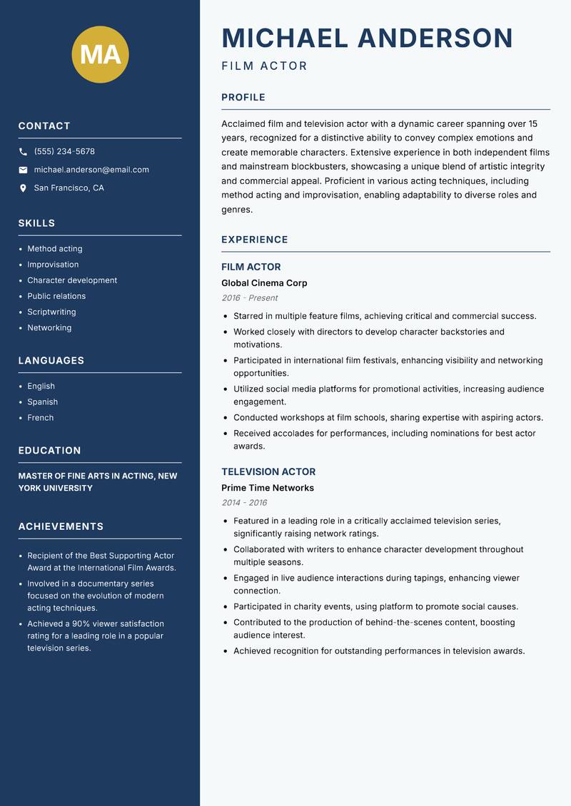 Actor resume template — Classic Clean
