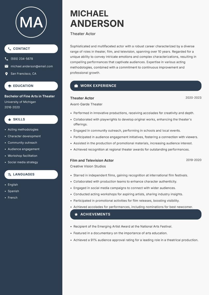 Actor resume template — Compact