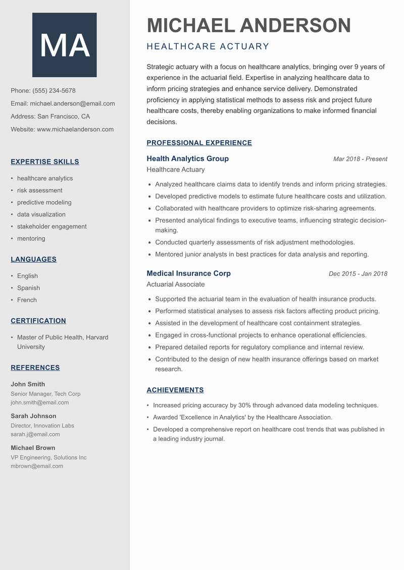 Actuary resume template — Creative Minimal