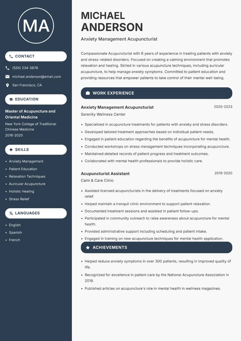 Acupuncturist resume template — Compact
