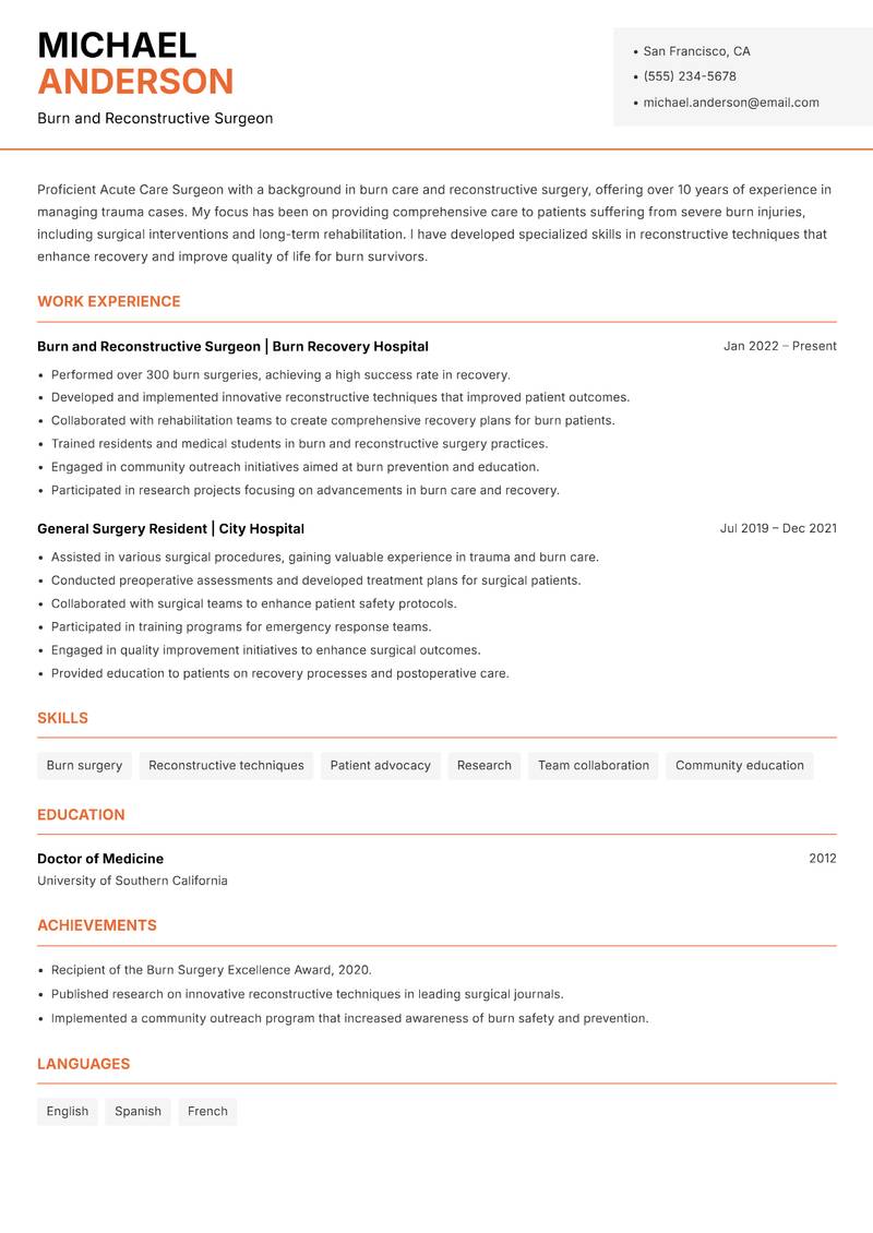 Acute Care Surgeon resume template — Modern Professional