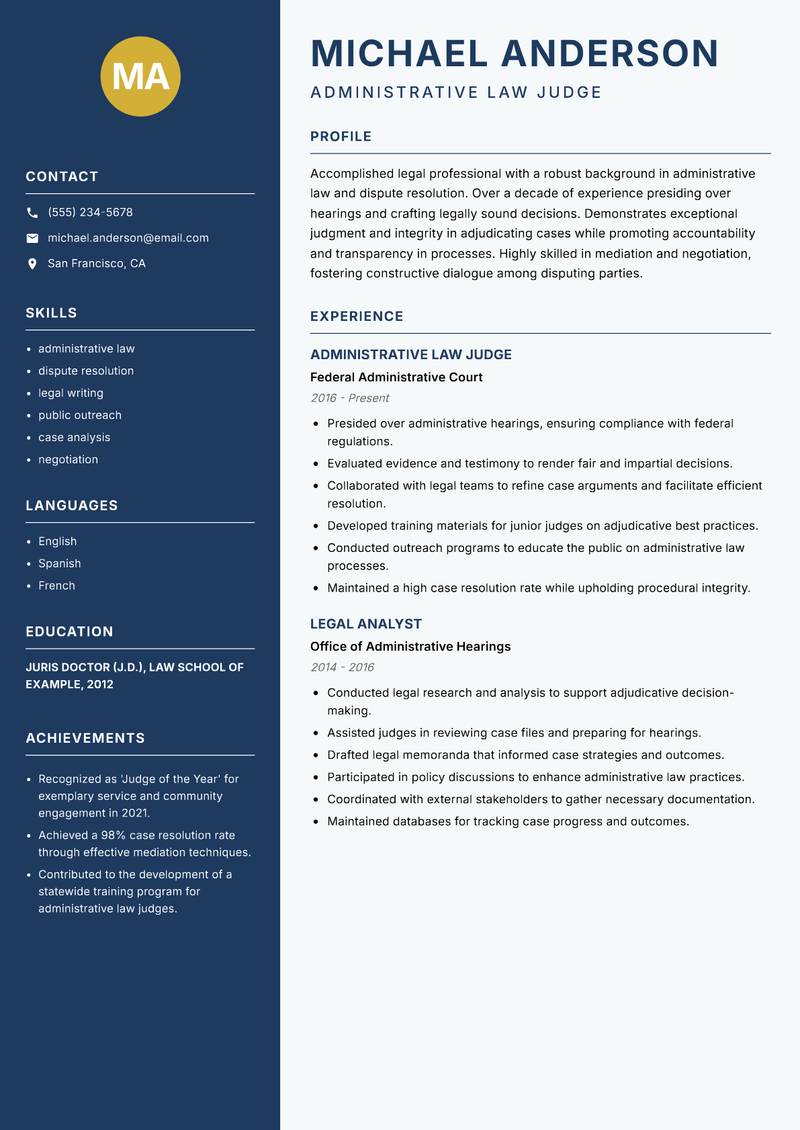 Administrative Tribunal Member resume template — Classic Clean