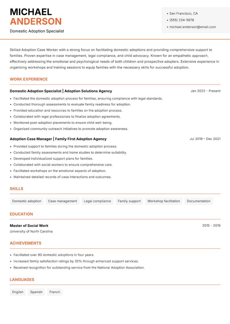 Adoption Case Worker resume template — Modern Professional