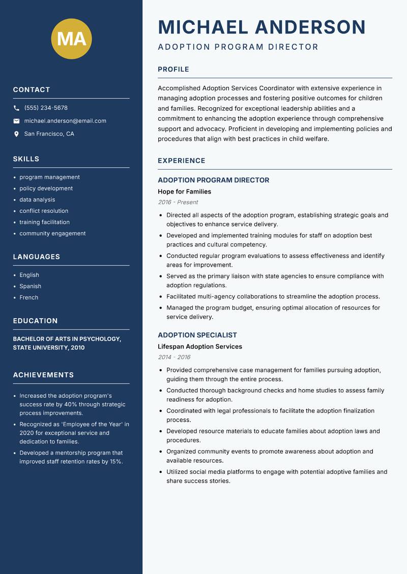 Adoption Services Coordinator resume template — Classic Clean