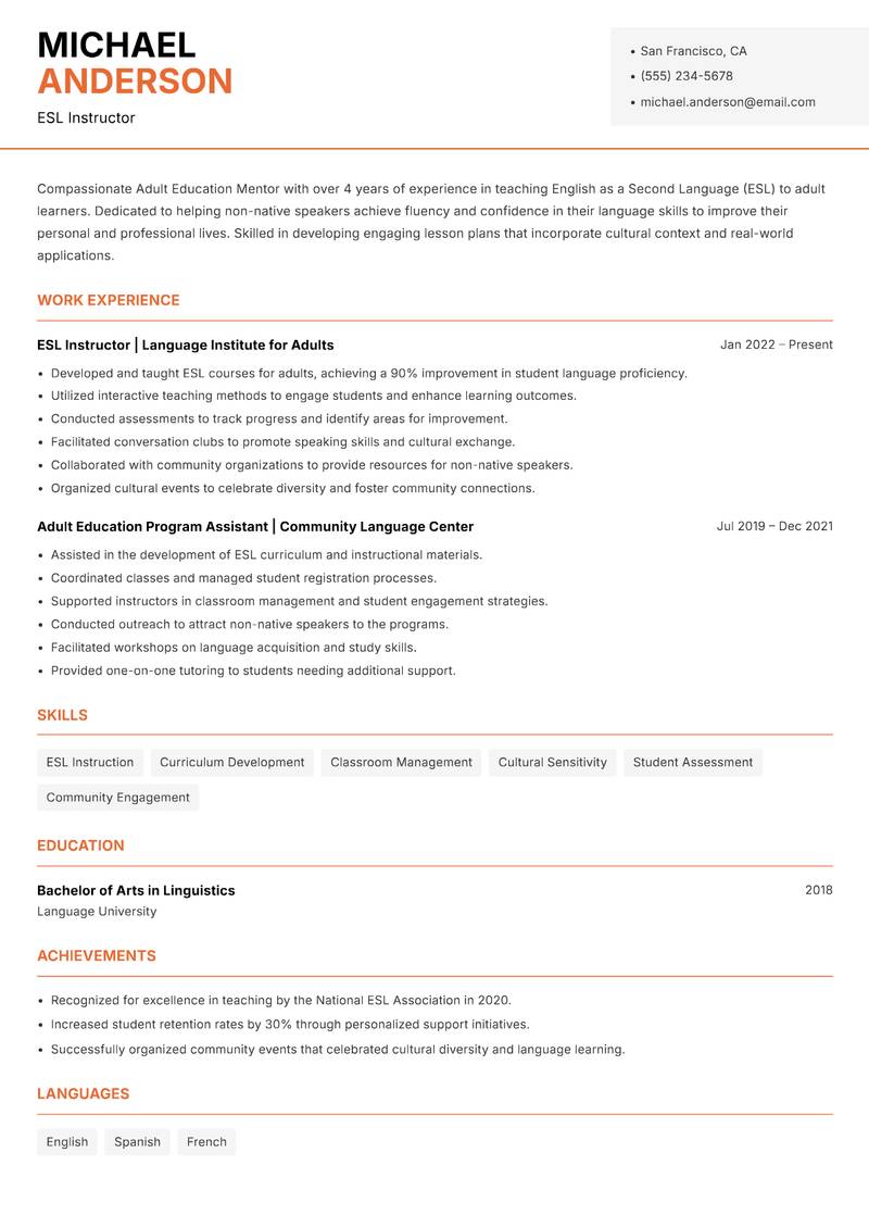 Adult Education Mentor resume template — Modern Professional