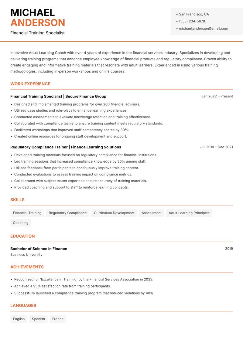 Adult Learning Coach resume template — Modern Professional