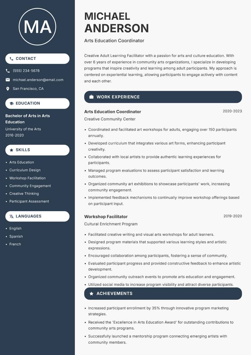 Adult Learning Facilitator resume template — Compact