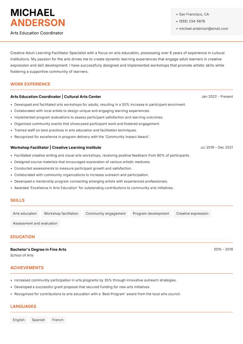 Adult Learning Facilitator Specialist resume template — Modern Professional