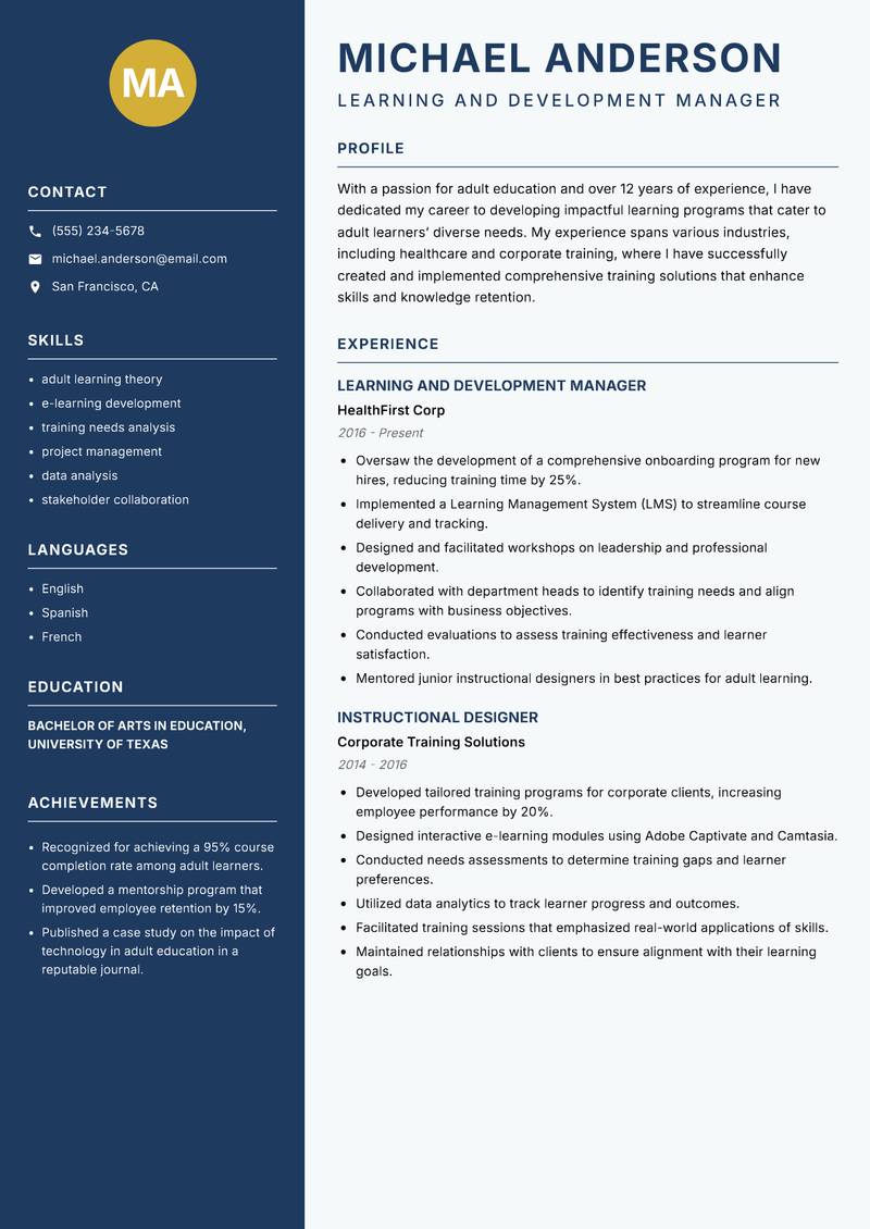 Adult Learning Program Designer resume template — Classic Clean
