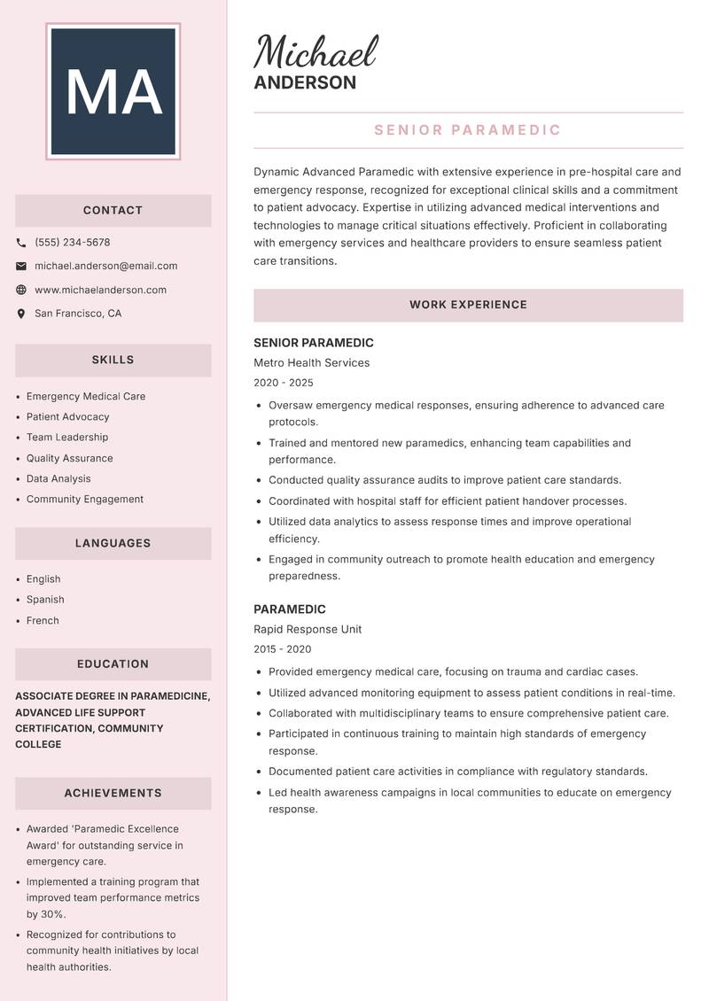 Advanced Paramedic resume template — Executive