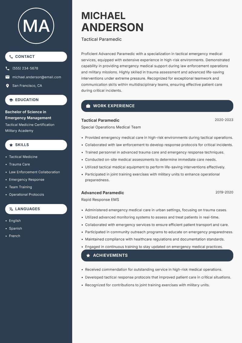 Advanced Paramedic resume template — Compact