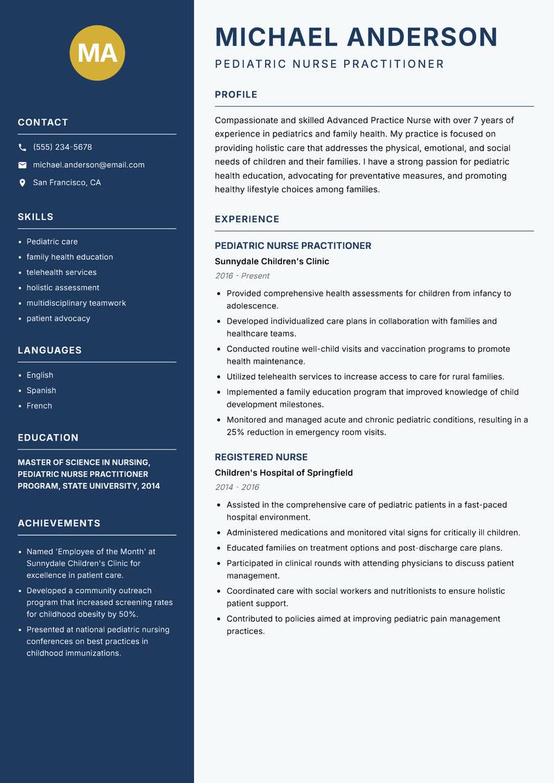 Advanced Practice Nurse resume template — Classic Clean